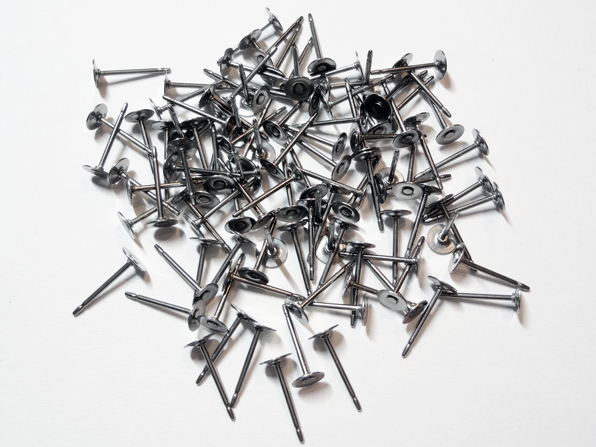 31-006 Titanium Earring Post Finding w/ 6mm Stainless Steel Flat Pad - 11mm  Post (100pcs)