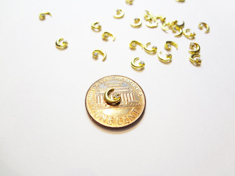 6x5mm 3D Gold Crescent Moon with Crystal Star