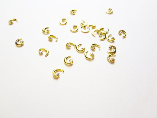 6x5mm 3D Gold Crescent Moon with Crystal Star